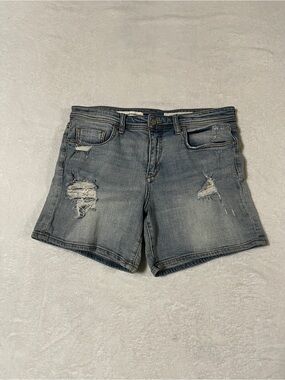Pilcro and the Letterpress Hyphen Distressed Denim Shorts Light Blue Faded Wash